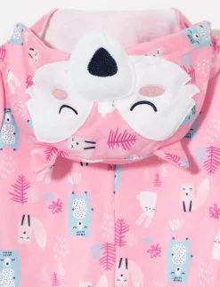 Printed 1-piece Onesie with animal-ear Hood