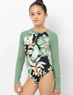 Printed 1-piece Rash Guard Swimsuit