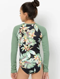 Printed 1-piece Rash Guard Swimsuit