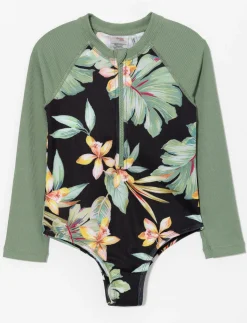 Printed Rash Guard 1-piece Swimsuit - Little Girl