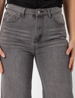 Regular-rise Wide-leg Jeans with Rhinestones