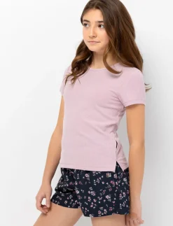Ribbed Crew Neck T-Shirt - Teen Girls