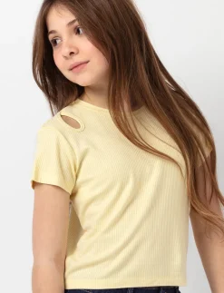 Ribbed Cropped T-shirt with Shoulder Detail