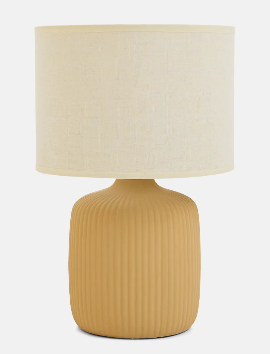 Ribbed Ochre Yellow Ceramic Table Lamp