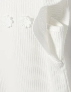 Ribbed T-shirt with Embroidered Flowers
