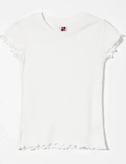 Ribbed T-shirt with Lettuce Trim - Little Girl