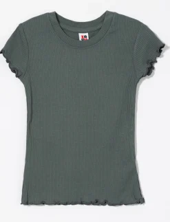 Ribbed T-shirt with Lettuce Trim - Little Girl