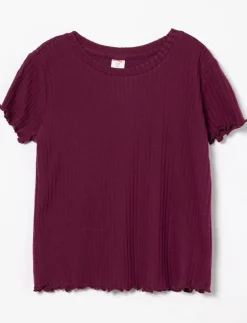 Ribbed T-shirt with Lettuce-edge Trim