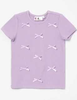 Ribbed T-shirt with Satin Bows - Little Girl