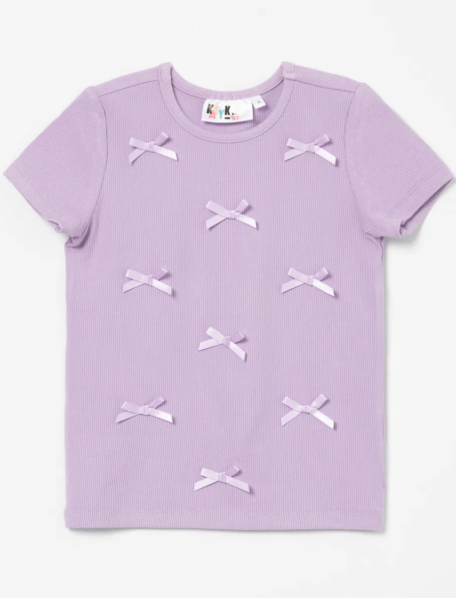 Ribbed T-shirt with Satin Bows - Little Girl