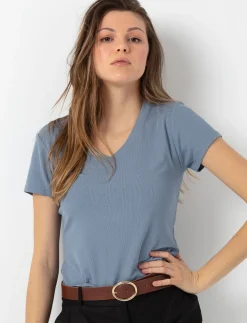 Ribbed V-neck T-shirt