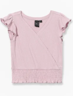 Ribbed Wrap Neck T-Shirt - Little Girls