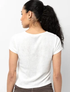Rib-knit Cropped T-shirt