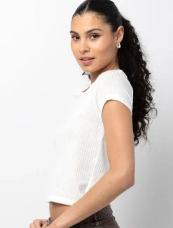 Rib-knit Cropped T-shirt