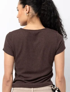 Rib-knit Cropped T-shirt