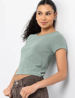 Rib-knit Cropped T-shirt