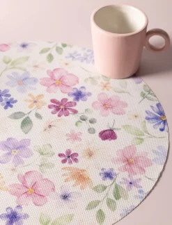 Round Floral Print Placemat