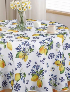 Round Lemon-Print Tablecloth - 70 in