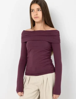 Ruched Off-the-shoulder T-shirt