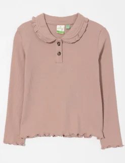Ruffle Collar T-shirt with Lettuce Hem - Little Girl