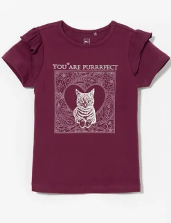 Ruffled Cat Print T-shirt - Little Girl