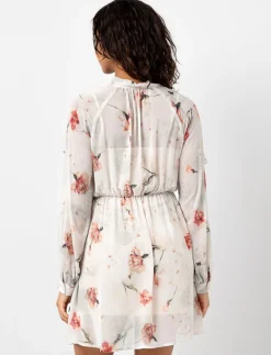 Ruffled Floral Dress with Tie Neck