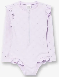 Ruffled 1-piece Rash Guard Swimsuit - Little Girl