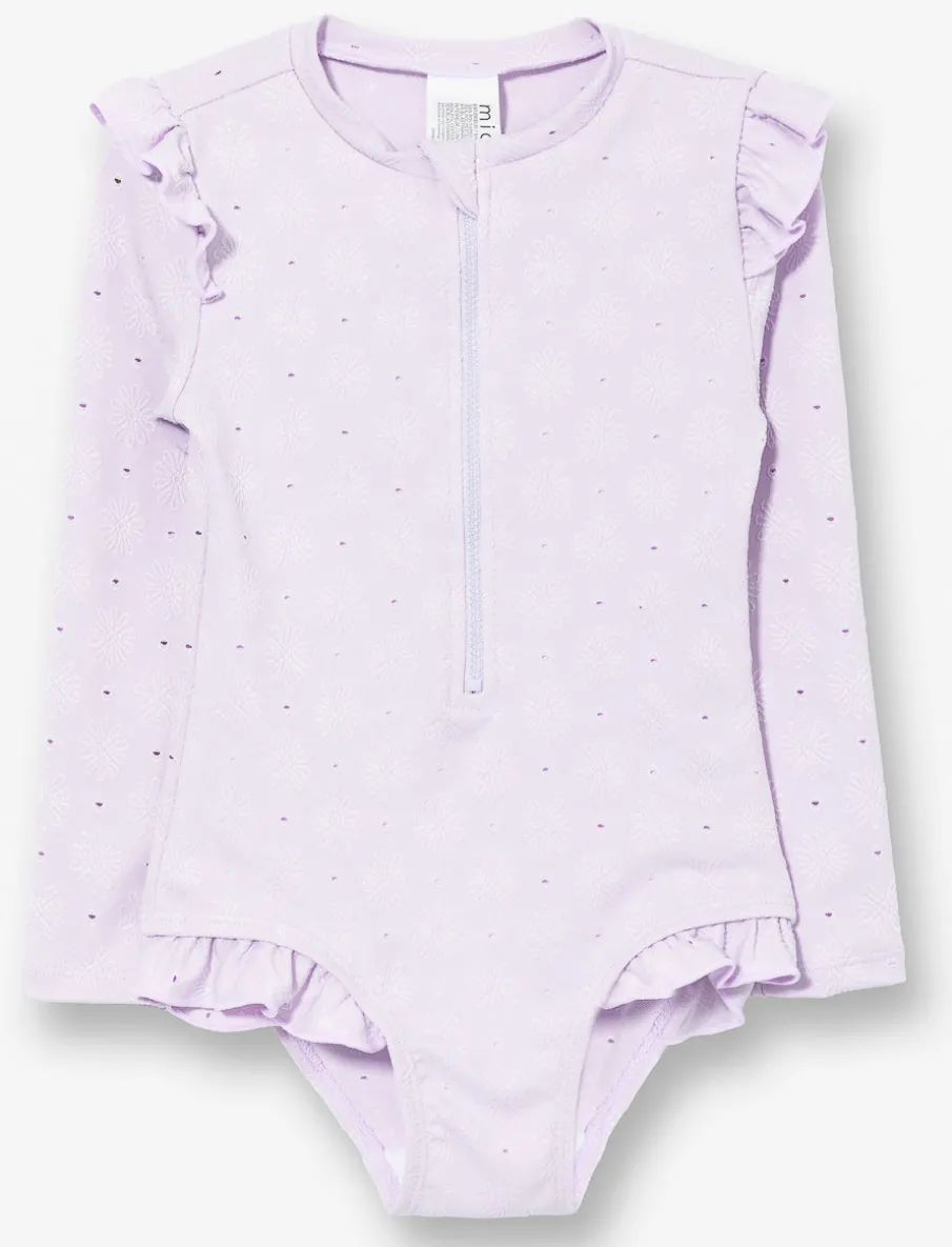 Ruffled 1-piece Rash Guard Swimsuit - Little Girl