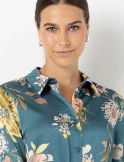 Satin Floral Shirt Dress