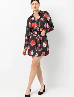 Satin Shirt Dress with Belt