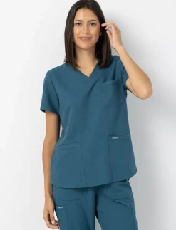 Scrub Top with Pockets and V-Neck