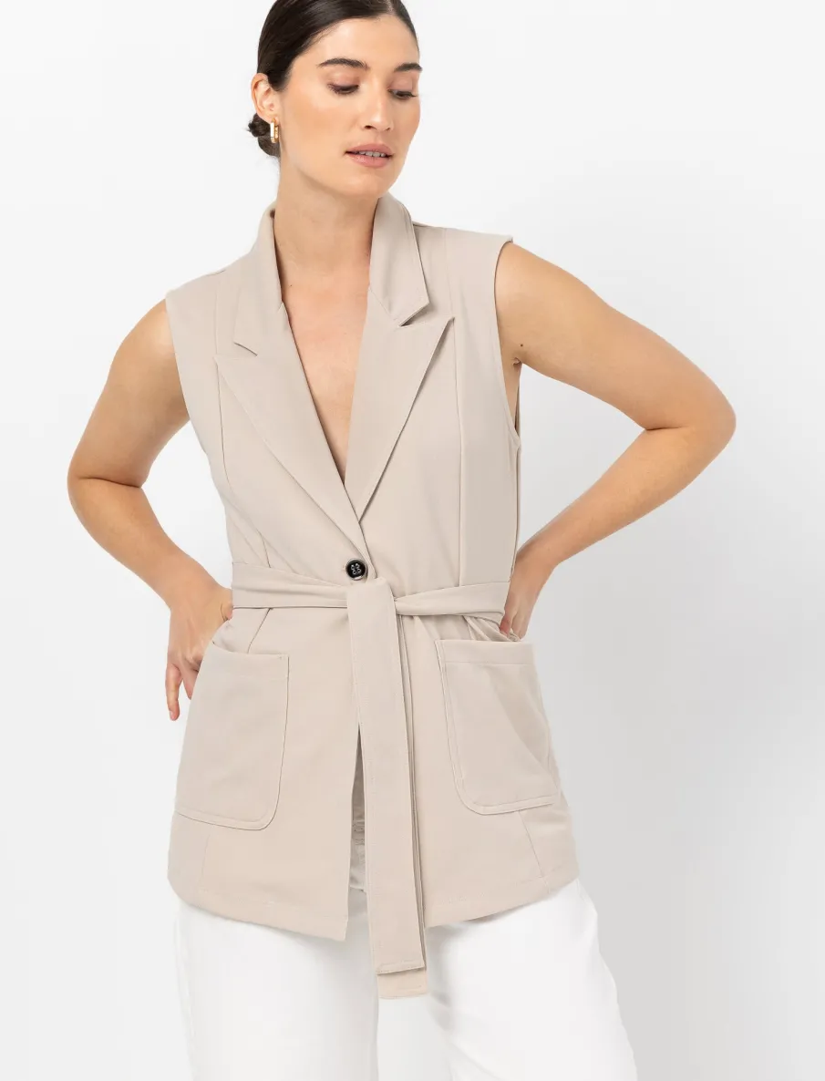 Scuba Belted Sleeveless Jacket