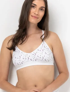 Seamless Floral Bralette with Cross Straps