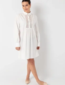 Shirt Collar Dress with Eyelet Detail