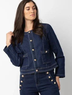 Short Denim Jacket with Gold Buttons