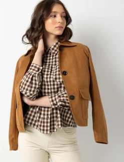 Short Faux Suede Jacket with Flap Pockets