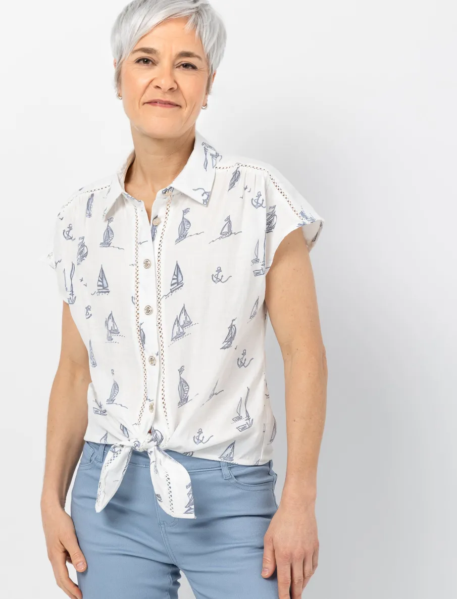 Short-Sleeve Bow Blouse