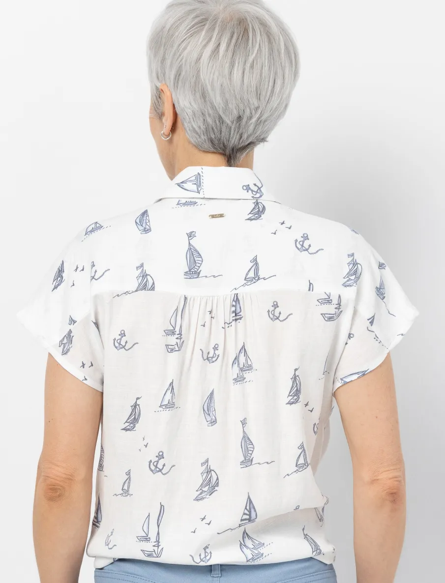 Short-Sleeve Bow Blouse