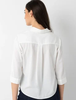 3/4-sleeve Blouse with Shirt Collar