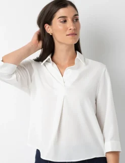 3/4-sleeve Blouse with Shirt Collar