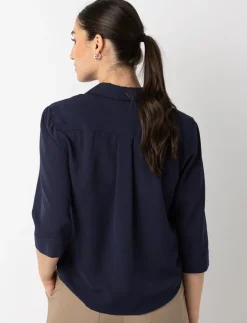 3/4-sleeve Blouse with Shirt Collar