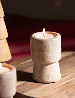 Small Travertine-look Candle Holder