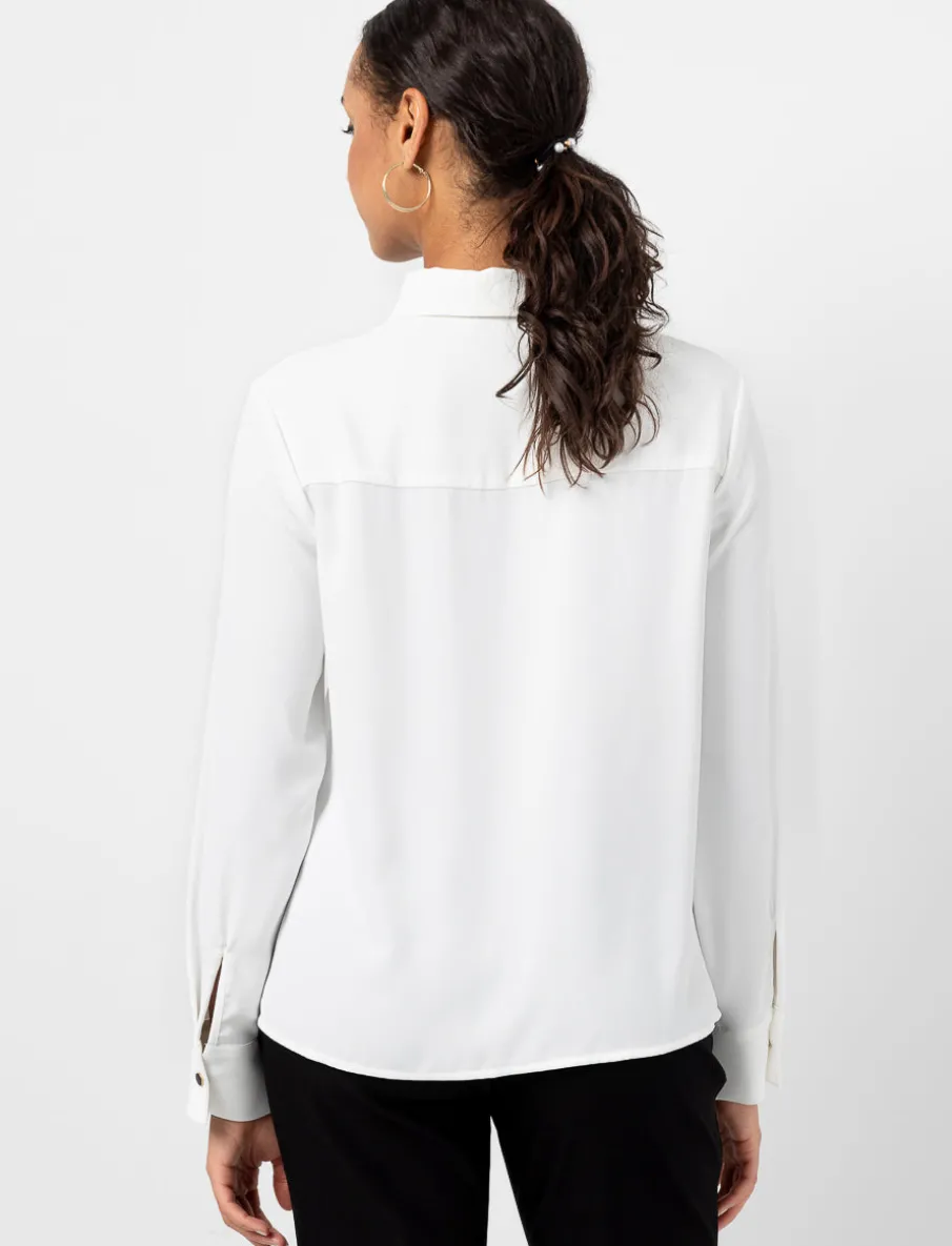 Solid Blouse with Shirt Collar