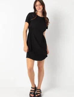 Solid Cinched-Waist Dress