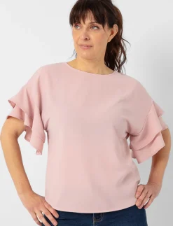 Solid Ruffle-sleeve Blouse