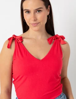 Solid Tank Top with Tied Shoulders
