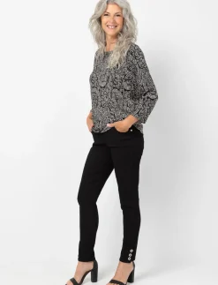 Straight Pull-on Jeans with Ankle Buttons