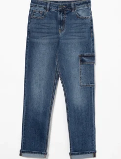Straight-leg Jeans with Cargo Pocket and Rolled Hem