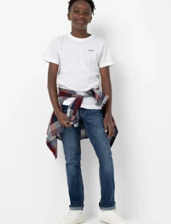 Straight-leg Jeans with Cargo Pocket and Rolled Hem