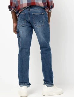 Straight-leg Jeans with Cargo Pocket and Rolled Hem